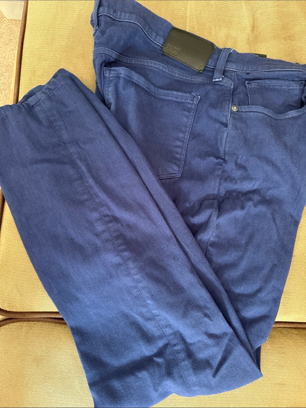 PAIGE Indigo Blue Slim Jeans with Leather Patch men’s